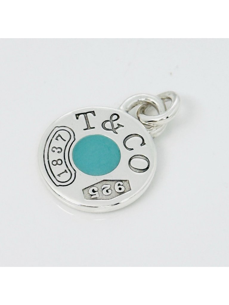 Tiffany 1837 Round Charm Or Pendant In Blue Enamel And Sterling Silver